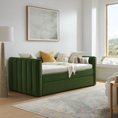 Veyla Moss Green Channel Tufted Performance Velvet Twin Daybed With Trundle - Ornate Home