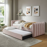 Veyla Pink Channel Tufted Performance Velvet Twin Daybed With Trundle - Ornate Home
