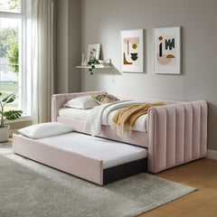 Veyla Pink Channel Tufted Performance Velvet Twin Daybed With Trundle - Ornate Home