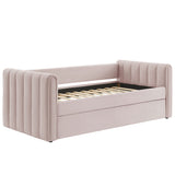 Veyla Pink Channel Tufted Performance Velvet Twin Daybed With Trundle - Ornate Home