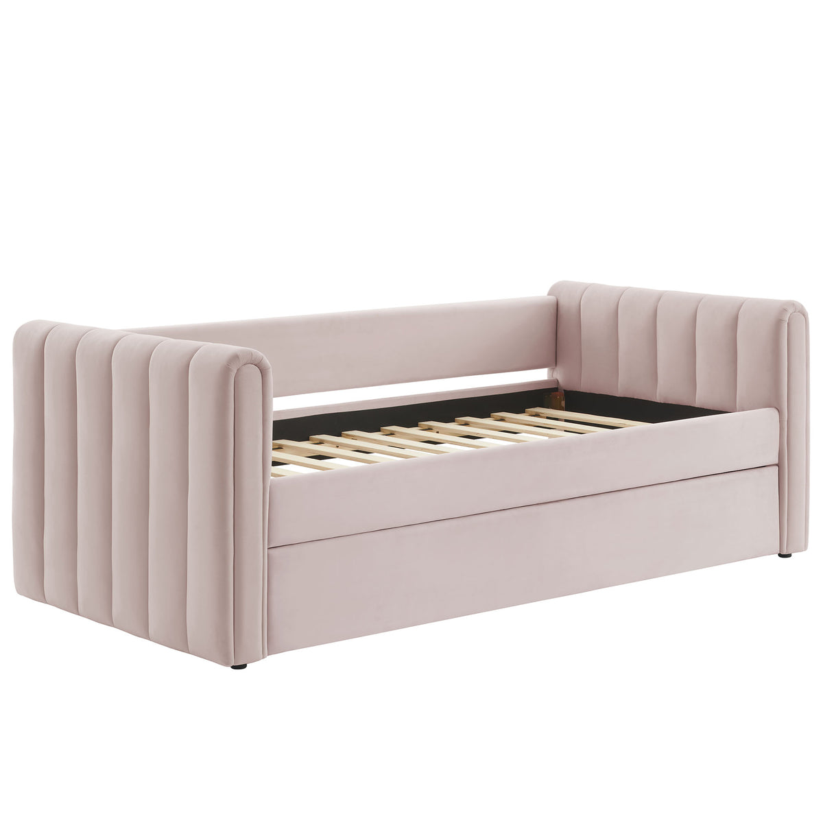 Veyla Pink Channel Tufted Performance Velvet Twin Daybed With Trundle - Ornate Home