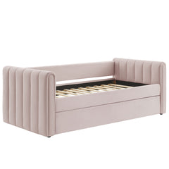 Veyla Pink Channel Tufted Performance Velvet Twin Daybed With Trundle - Ornate Home