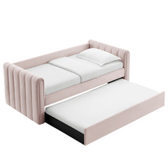 Veyla Pink Channel Tufted Performance Velvet Twin Daybed With Trundle - Ornate Home