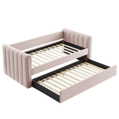 Veyla Pink Channel Tufted Performance Velvet Twin Daybed With Trundle - Ornate Home