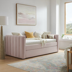 Veyla Pink Channel Tufted Performance Velvet Twin Daybed With Trundle - Ornate Home