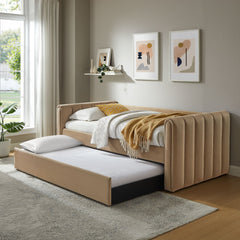 Veyla Taupe Channel Tufted Performance Velvet Twin Daybed With Trundle - Ornate Home