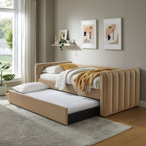 Veyla Taupe Channel Tufted Performance Velvet Twin Daybed With Trundle - Ornate Home