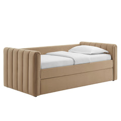 Veyla Taupe Channel Tufted Performance Velvet Twin Daybed With Trundle - Ornate Home