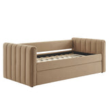 Veyla Taupe Channel Tufted Performance Velvet Twin Daybed With Trundle - Ornate Home