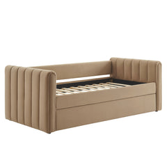 Veyla Taupe Channel Tufted Performance Velvet Twin Daybed With Trundle - Ornate Home