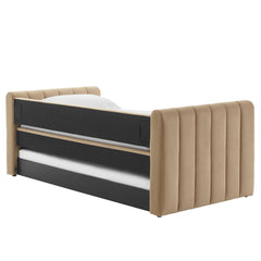 Veyla Taupe Channel Tufted Performance Velvet Twin Daybed With Trundle - Ornate Home
