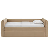 Veyla Taupe Channel Tufted Performance Velvet Twin Daybed With Trundle - Ornate Home