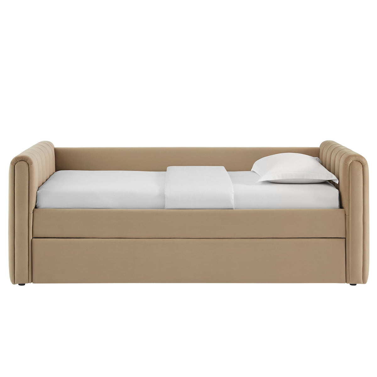 Veyla Taupe Channel Tufted Performance Velvet Twin Daybed With Trundle - Ornate Home