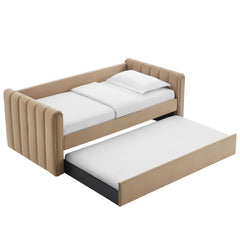 Veyla Taupe Channel Tufted Performance Velvet Twin Daybed With Trundle - Ornate Home