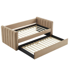 Veyla Taupe Channel Tufted Performance Velvet Twin Daybed With Trundle - Ornate Home