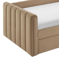 Veyla Taupe Channel Tufted Performance Velvet Twin Daybed With Trundle - Ornate Home