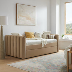 Veyla Taupe Channel Tufted Performance Velvet Twin Daybed With Trundle - Ornate Home