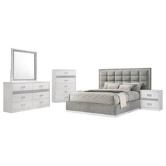 Viana Grey / White High Gloss Queen 5 Pc Bedroom Set - Ornate Home