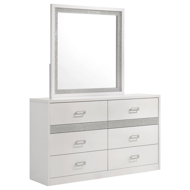 Viana White High Gloss Dresser With Mirror - Ornate Home