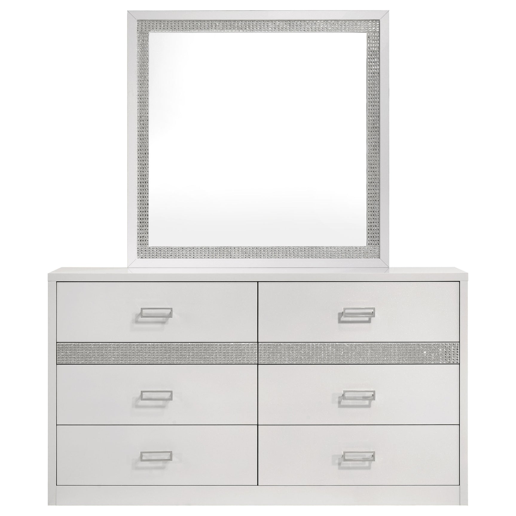 Viana White High Gloss Dresser With Mirror - Ornate Home
