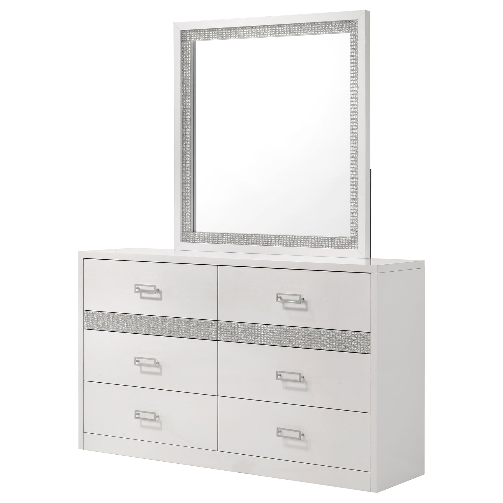 Viana White High Gloss Dresser With Mirror - Ornate Home