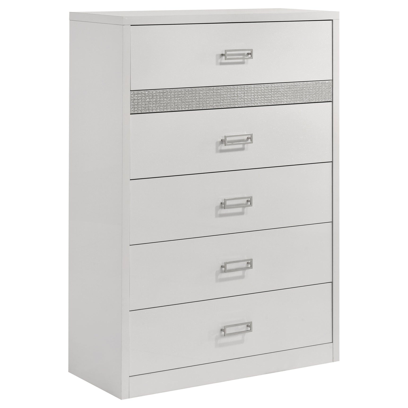 Viana White High Gloss Queen 5 Pc Bedroom Set - Ornate Home