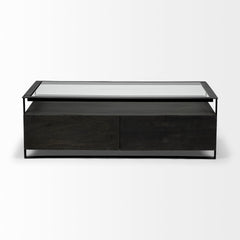 Vidro Black Rectangular Glass Top Solid Wood Drawers & Frame Coffee Table - Ornate Home