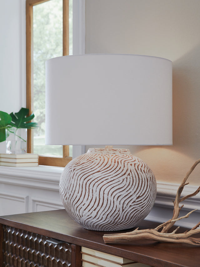 Vien Distressed White Table Lamp - Ornate Home