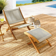 Vienna Natural 2-Piece Outdoor Patio Teak and Rope Folding Accent Lounge Chair and Ottoman Set - Ornate Home