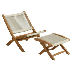 Vienna Natural 2-Piece Outdoor Patio Teak and Rope Folding Accent Lounge Chair and Ottoman Set - Ornate Home