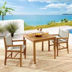 Vienna Natural 3-Piece Outdoor Patio Teak and Rope Dining Set with Armchairs - Ornate Home