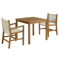 Vienna Natural 3-Piece Outdoor Patio Teak and Rope Dining Set with Armchairs - Ornate Home