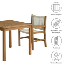 Vienna Natural 3-Piece Outdoor Patio Teak and Rope Dining Set with Armchairs - Ornate Home