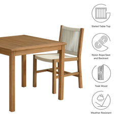 Vienna Natural 3-Piece Outdoor Patio Teak and Rope Dining Set with Armless Chiars - Ornate Home