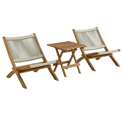 Vienna Natural 3-Piece Outdoor Patio Teak and Rope Folding Lounge Chairs and Side Table - Ornate Home