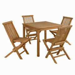 Vienna Natural 5-Piece Outdoor Patio Teak Wood Dining Set with Folding Chairs - Ornate Home