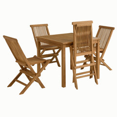 Vienna Natural 5-Piece Outdoor Patio Teak Wood Dining Set with Folding Chairs - Ornate Home