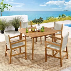 Vienna Natural 5-Piece Outdoor Patio Teak and Rope Dining Set with Armchairs - Ornate Home