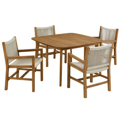 Vienna Natural 5-Piece Outdoor Patio Teak and Rope Dining Set with Armchairs - Ornate Home