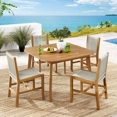 Vienna Natural 5-Piece Outdoor Patio Teak and Rope Dining Set with Armless Chairs - Ornate Home