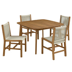 Vienna Natural 5-Piece Outdoor Patio Teak and Rope Dining Set with Armless Chairs - Ornate Home