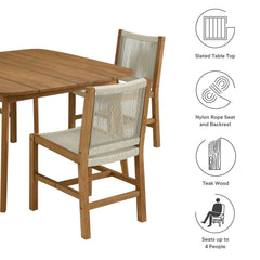 Vienna Natural 5-Piece Outdoor Patio Teak and Rope Dining Set with Armless Chairs - Ornate Home
