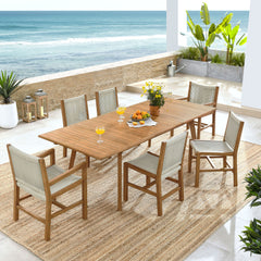 Vienna Natural 7-Piece Outdoor Patio Teak and Rope Dining Set - Ornate Home