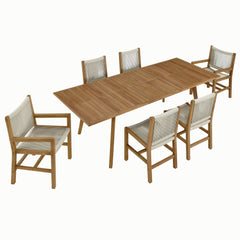 Vienna Natural 7-Piece Outdoor Patio Teak and Rope Dining Set - Ornate Home