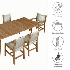 Vienna Natural 7-Piece Outdoor Patio Teak and Rope Dining Set - Ornate Home