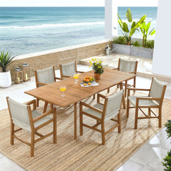 Vienna Natural 7-Piece Outdoor Patio Teak and Rope Dining Set with Armchairs - Ornate Home