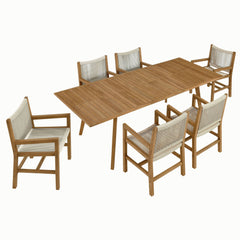 Vienna Natural 7-Piece Outdoor Patio Teak and Rope Dining Set with Armchairs - Ornate Home