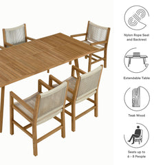 Vienna Natural 7-Piece Outdoor Patio Teak and Rope Dining Set with Armchairs - Ornate Home