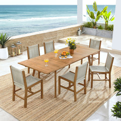 Vienna Natural 7-Piece Outdoor Patio Teak and Rope Dining Set with Armless Chairs - Ornate Home