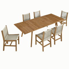 Vienna Natural 7-Piece Outdoor Patio Teak and Rope Dining Set with Armless Chairs - Ornate Home